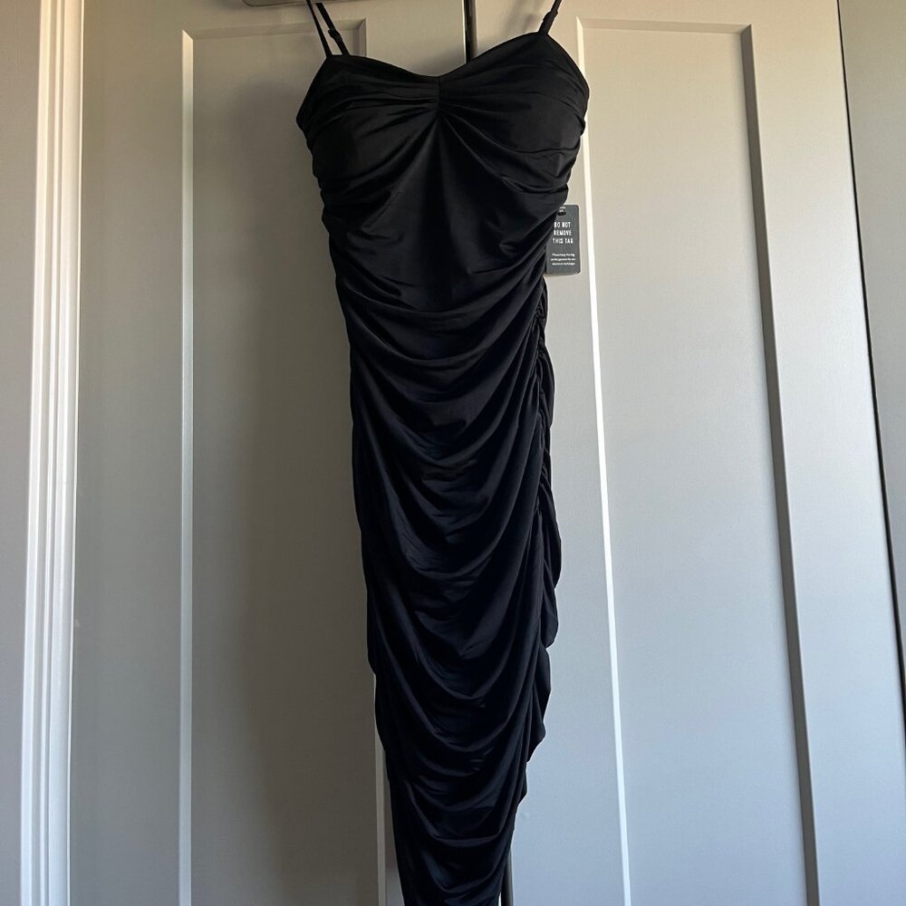 Express Body Contour Ruched Mini Dress with Bra Cups - Size Small